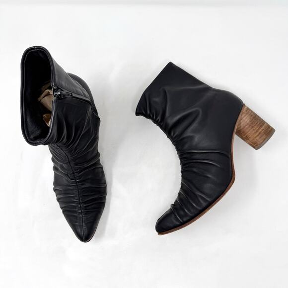 [Huma Blanco] Black Leather Wanda Pointed Toe Ruched Ankle Boots Size 40 US 9 - Picture 7 of 12